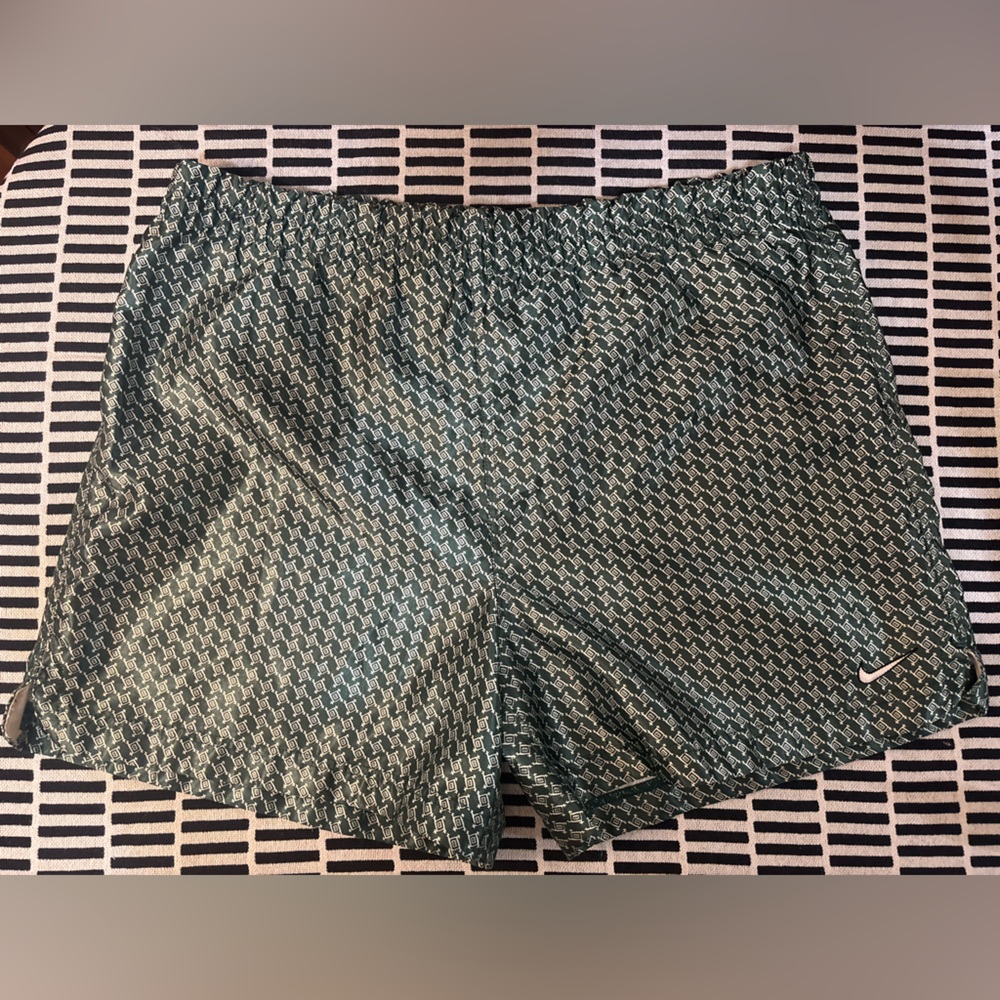 Nike Green and White Patterned Silky Shorts